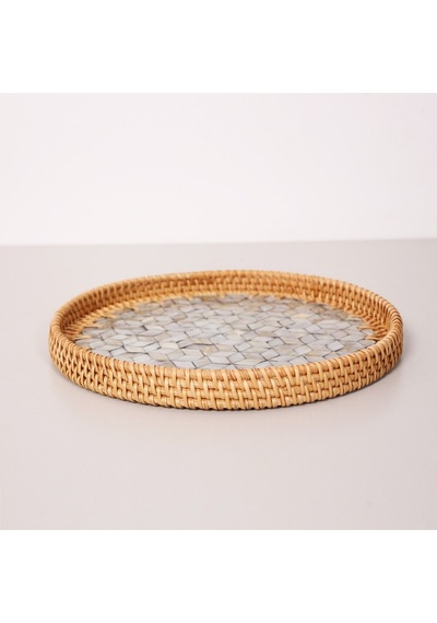 Abstract 30x3 Cm Sedefli Rattan Tepsi & Duvar Dekoru Mix