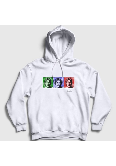 Presmono Unisex Portraits Beatles John Lennon Kapüşonlu Sweatshirt Beyaz