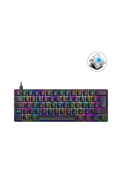 T60 Siyah Renk Mavi Switch Mekanik Kablolu Klavye Gaming Driverli Oyuncu Klavyesi T60 Mini Q