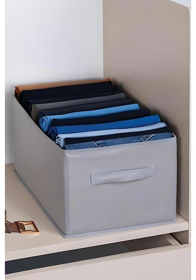 2 Li Pantolon Kazak Düzenleyici Set, Elbise Kıyafet Çamaşır Saklama Kutusu Mukava Destekli 40x25cm Gri