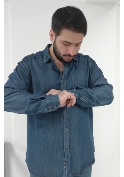 Tousus Büyük Beden Kot Erkek Gömlek Btl-3001-tss Mavi