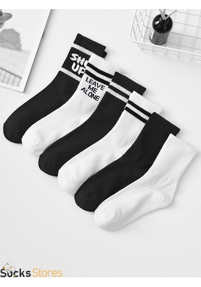 Esinti Tenis Desenli Unisex Soket Çorap 6 Adet Beyaz - Siyah