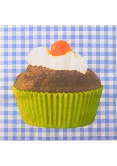 Mavi Ekose Üzeri Cupcake Peçete