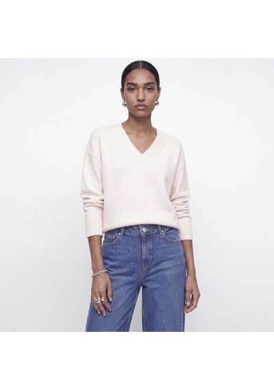Jack & Jones Kadin Wide Fit V Yaka Triko Kazak - Elsa - 12301418 Cloud Dancer
