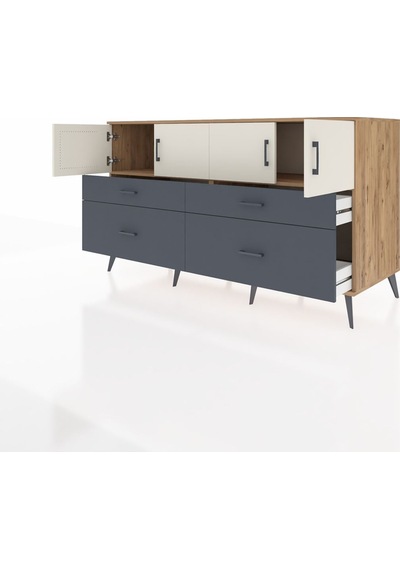 Kronos Konsol 2 Raflı 4 Çekmeceli 4 Kapaklı 176x59x99 Çam-aytaşı/ Çam-aytaşı/antrasit