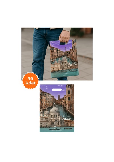 Güçlendirilmiş El Geçmeli Takviyeli Mağaza Poşeti Elit İtalya Venedik Baskı No3 32x42 Cm 50 Adet