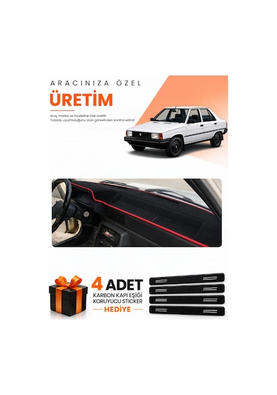 Renault 9 Spring 1991-1996 Uyumlu Torpido Koruma Örtüsü Oto Kılıfı - Siyah Kırmızı