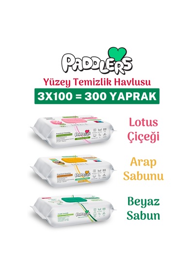 Easy Clean Lotus Çiçeği, Arap Sabunu, Beyaz Sabun Katkılı Yüzey Temizlik Havlusu 300 Yaprak (3x100)