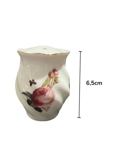 2 Li Rose Porselen Yaldızlı Tuzluk Biberlik 120ml Beyaz