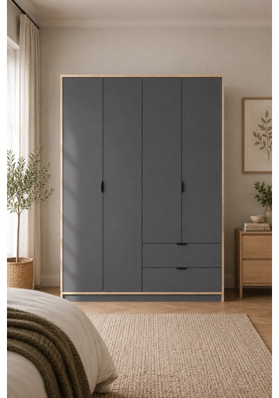Home Liva 4 Kapaklı Gardırop 128x182x44 Cm Siyah - 912185085 Siyah