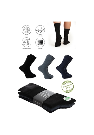 Saysez Bambu Erkek Soket Yazlık Uzun Düz Renkli Çorap Dikişsiz Premium Paket 3'lü / Yıkamalı Soft Çorap Çok Renkli