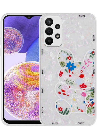 Galaxy A23 Kılıf Desenli Sert Silikon Zore Mumila Kapak White Rabbit