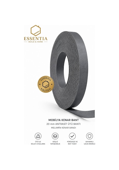 Mobilya Kenar Bant 20 Mm X 50 Metre Antrasit Ütü Bantı Melamin Kenar Bandı