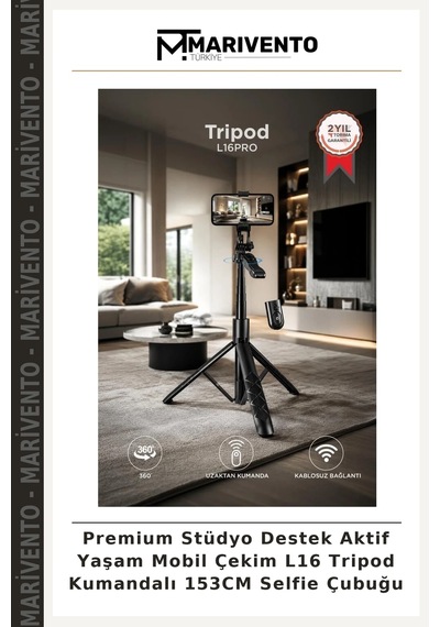 Premium Stüdyo Destek Aktif Yaşam Mobil Çekim L16 Tripod Kumandalı 153cm Selfie Çubuğu