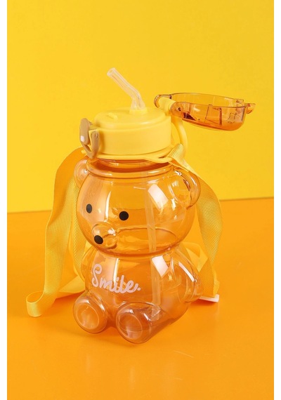 Smile Ayıcık 800ml Su Matarası Su Şişesi Suluk Bpa Içermez Suluk Sticker Hediyeli Sarı Plastik Diğer