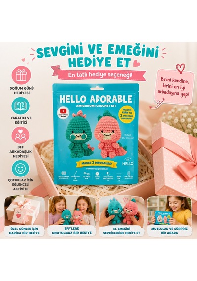 Bakgelal Hello Adorable Amigurumi Dinozor Yapım Kiti 2 Adet Sevimli Dinozor Bff, Türkçe Anlatımlı