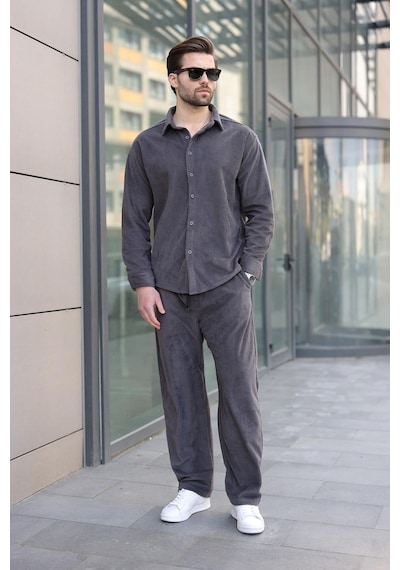 Madmext Füme Kadife Erkek Gömlek Pantolon Takım E7334
