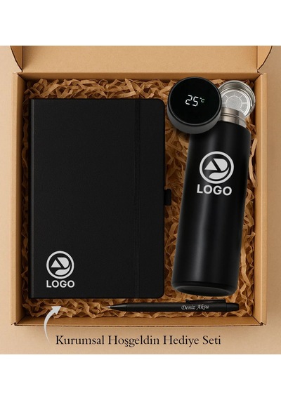 Bk Gift Kişiye Özel Logolu Dereceli Termos & Defter & Kalem Kurumsal Hoşgeldin Hediye Seti-1, Kurumsal Welcome Kit, Kurumsal Hediye, Yeni İş Hediyesi