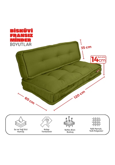 Xpermate Bisküvi Minder Petek Önü Fransız 60x120x14 Yeşil