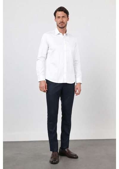 İmza Sert Yaka Uzun Kol Cepsiz Saten Slim Fit %100 Pamuk Gömlek 1004260424 Beyaz