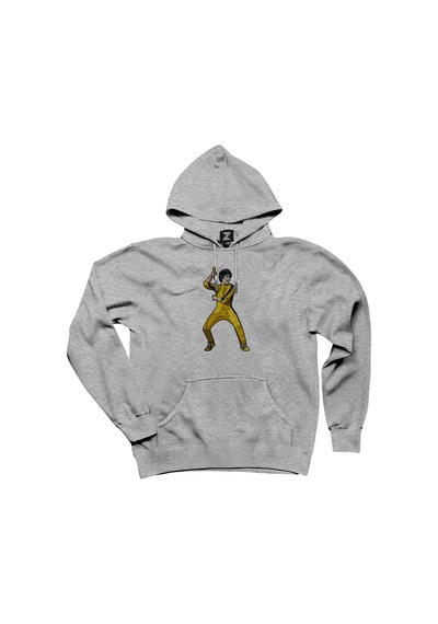 Bruce Lee Face for fight Gri Kapşonlu Sweatshirt Hoodie Gri