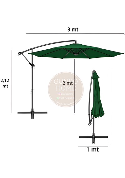 Gunbo Home 3 Mt 8 Kaburga Full Demir 21 Kg Yeşil Bahçe Şemsiyes