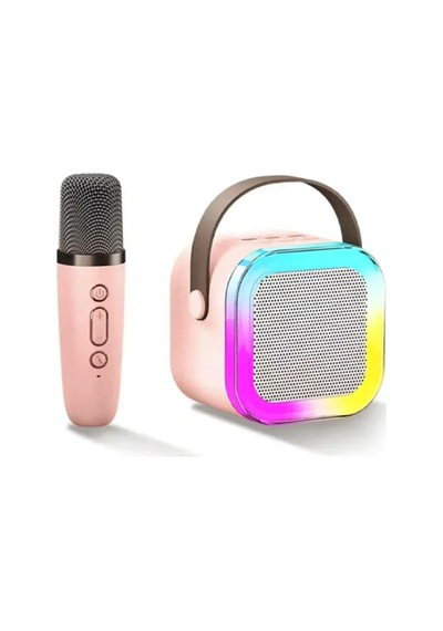 K12 Kablosuz Bluetooth Hoparlör Pembe Karaoke Mikrofon 5 Ses Efektli Rgb Hd Stereo Ses Usb/sd/fm