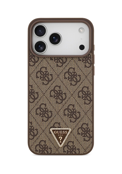 Apple iPhone Uyumlu 18 Pro Max Kılıf Guess Lisanslı M-safeli Taşlı Üçgen Logo 4g Desenli Strass Kapak Kahverengi