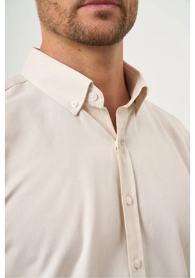 Morven Erkek Kremrengi Oxford Slim Fit Düğmeli Yaka Gömlek 99ms004001650 Kremrengi Krem