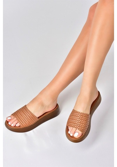 Fox Shoes Taba Hakiki Deri Kadın Terlik