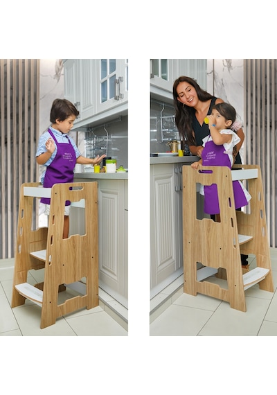 Ahşap Montessori Öğrenme Kulesi / 2-6 Yaş / Naturel Ahşap