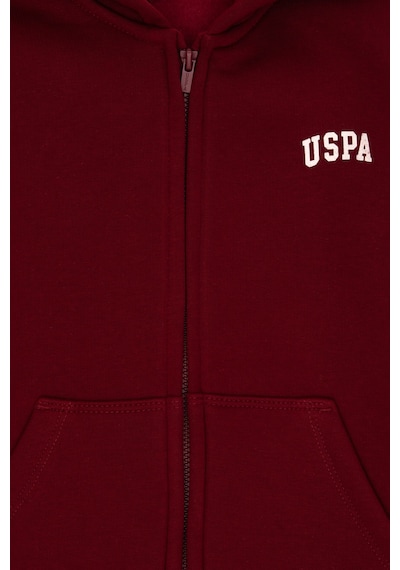 U.S. Polo Assn. Erkek Çocuk Fermuarlı Bordo Şardonlu Kapüşonlu Sweatshirt 50295127-VR014