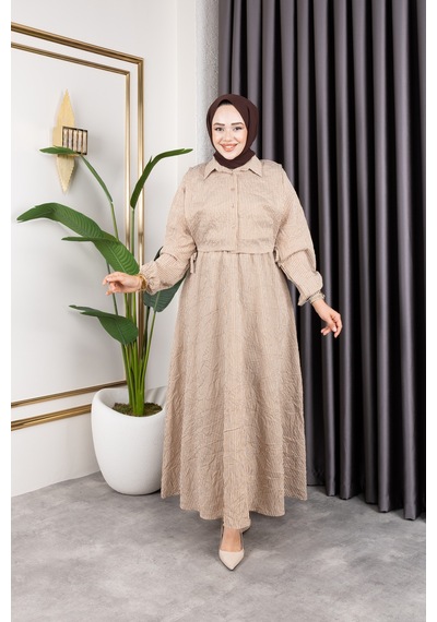 Hira Life Fashion Kadın Vizon Tesettür Giyim Gömlek Detaylı Çizgili Viskon Kıraş Elbise Ikili Takım Vizon Vizon Hira Life Fashion Kadın Vizon Tesettür Giyim Gömlek Detaylı Çizgili Viskon Kıraş Elbise Ikili Takım Vizon Vizon