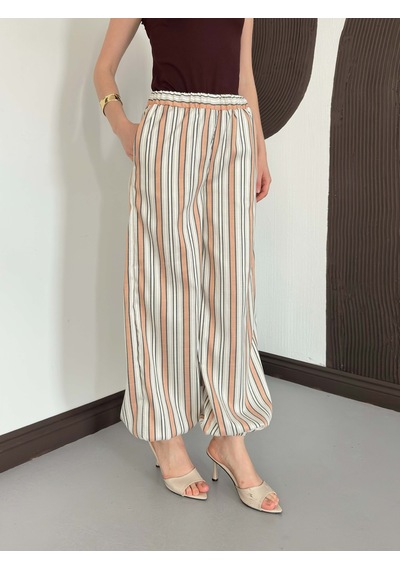 Verymoda Çizgili Salaş Pantolon D3094 Pudra
