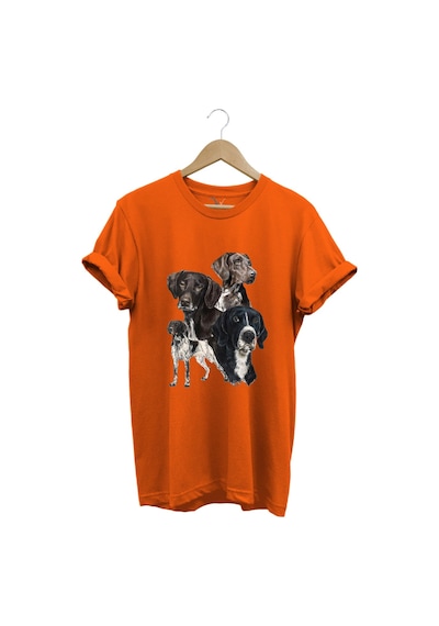 Avcılık Hunting Pointer Av Köpekleri Baskılı %100 Pamuk Regular Fit Unisex T-shirt Turuncu