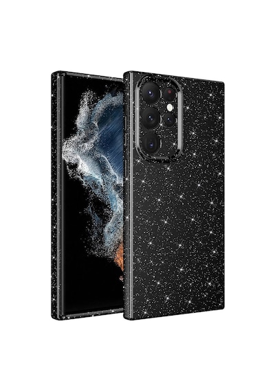 Samsung Uyumlu Galaxy S22 Ultra Kılıf Kamera Korumalı Simli Silikon Üstün Koruma Cherena Siyah