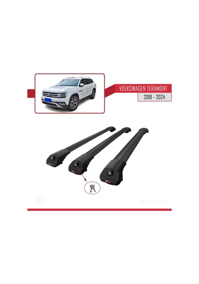 Volkswagen Teramont 2018 Ve Sonrası İle Uyumlu Ace-1 Ara Atkı Tavan Barı Siyah 3 Adet Bar