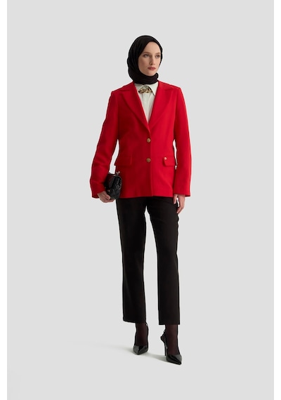 Armine Trend Gold Düğmeli Astarlı Blazer Ceket Kırmızı 25kt520