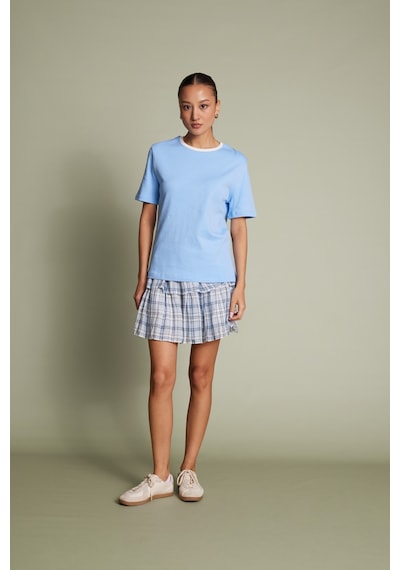 Pamuklu Kısa Kollu Kontrast Bisiklet Yaka T-shirt Bebe Mavi