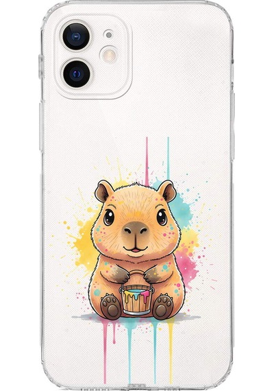 Apple Uyumlu iPhone 12 Mini İle  Splash Kapibara Tasarımlı Kamera Korumalı Şeffaf Silikon Kılıf 051d