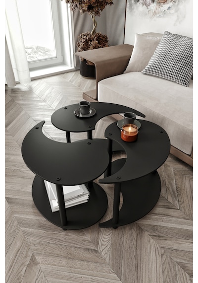 Yin Yang Unıty Serenıty Orta Sehpa 3 Lü Siyah 70cm Siyah