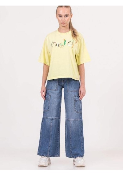 Zekids Kız Çocuk Denim Kargo Bol Paça Pantolon-13788-mavi Mavi