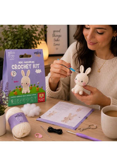 Bakgelal Mini Amigurumi Tavşan Yapım Kiti Anahtarlık Veya Amigurumi Oyunca, Türkçe Video Anlatımlı
