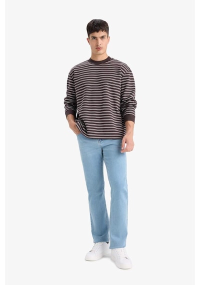 Defacto Relax Fit Bisiklet Yaka Çizgili Sweatshirt E9408ax25aubn339 Kahve