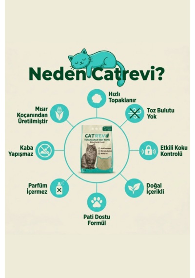 Catrevi Topaklanan Doğal Mısır Koçanı Kedi Kumu %99 Tozsuz Aktif Karbonlu Koku Hapseden Parfümsüz Bitkisel 8 Lt