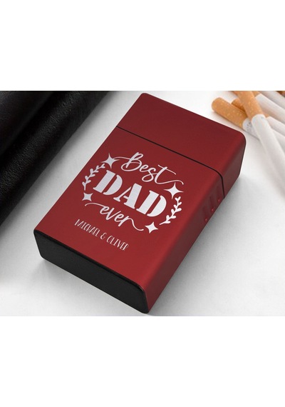 Bk Gift Kişiye Özel İsimli Babalar Günü Tasarımlı Kırmızı Metal Sigara Tabakası ,babalar Günü Hediyesi , Babaya Hediye , Sigara Tabakası-10