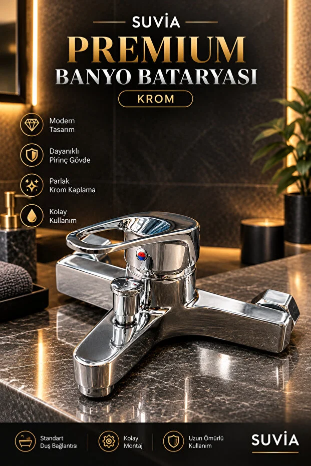 Kare Batarya Seti 3 Parça Krom Mutfak Lavabo Banyo Bataryası Kare Tasarım Pirinç Gövde