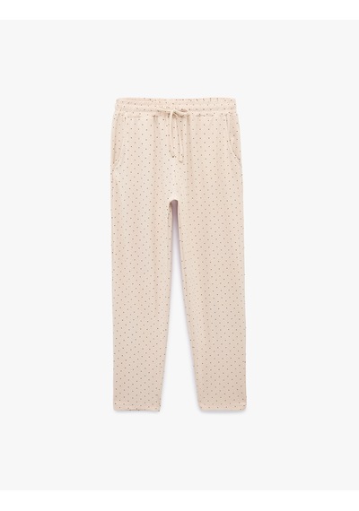 Koton Beli Bağcıklı Puantiyeli Rahat Kalıp Pijama Altı Beyaz Desenli 7wlk40108mk