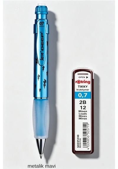 0.7 Mm Serve Deep Uçlu Kalem + 0.7 Rotring Uç Seti Mavi