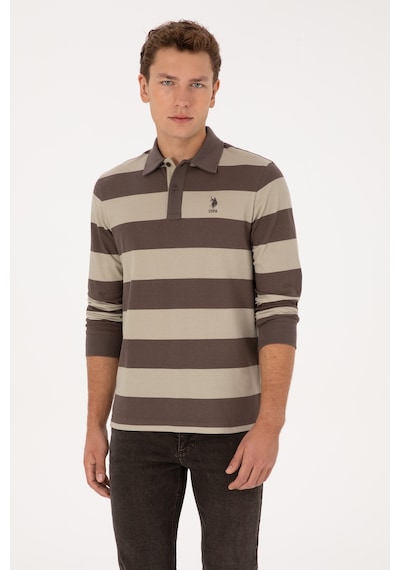 U.S. Polo Assn. Erkek Regular Fit Polo Yaka Çizgili Vizon Sweatshirt 50316467-VR052